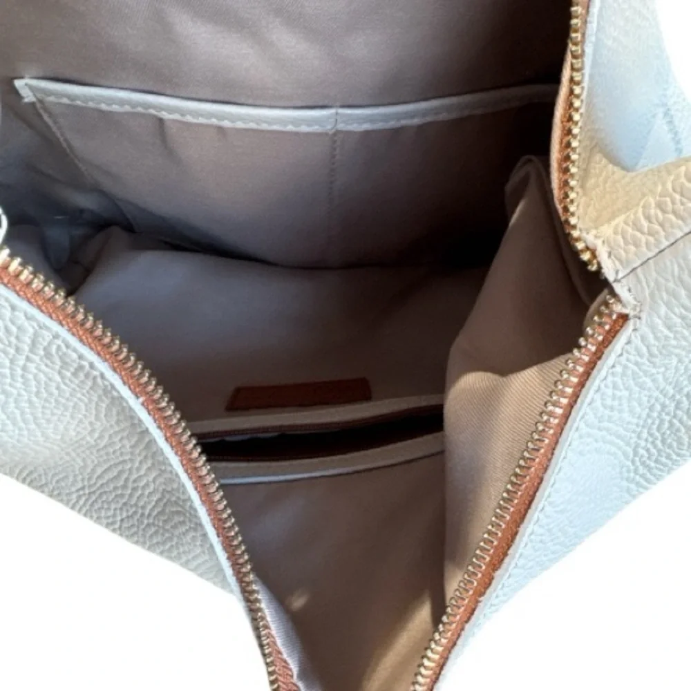 Valentina Italian Pebbled Leather Cream White Hobo Shoulder Bag Adjustable Strap